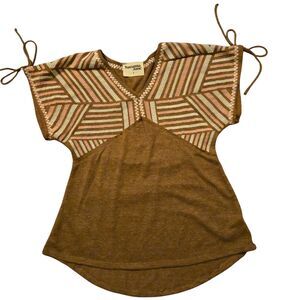 Savanna Jane S Baby Doll Embroidered Top Boho Summer Vacation Brown/Pink